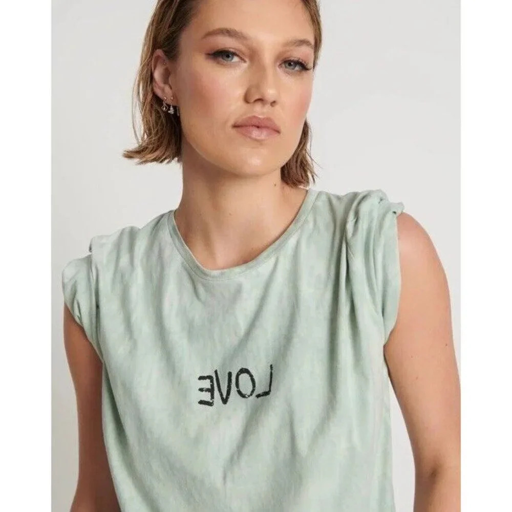 One Teaspoon Womens Love Stained Tee Shirt Short Sleeve Sage Green Size Large